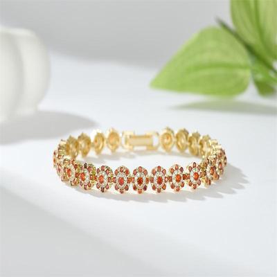 Bracelet de luxe en forme de fleur plaqué or 18 carats avec zircon et design floral pour femme