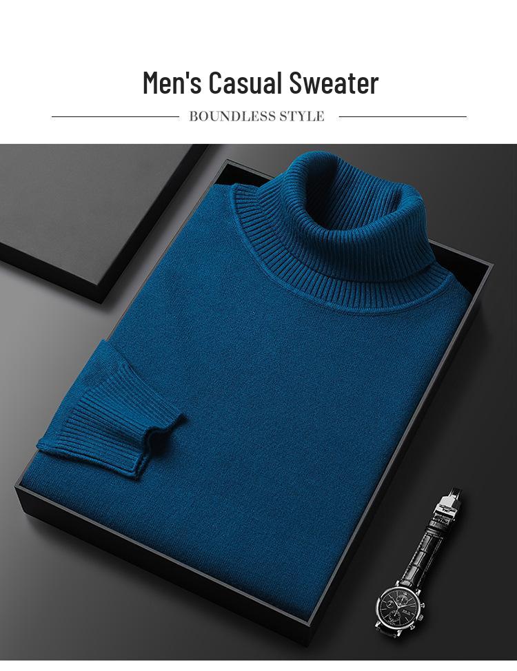 Men's High Neck Slim Fit Knit Sweater - Solid Color, Stretchy, Warm Autumn/Winter Wear for All Ages