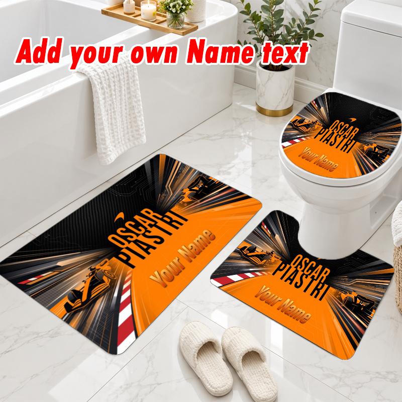 Personalized Lando Norris 3Pcs Flannel Toilet Mat Set Custom Text Bathroom Rug Non Slip