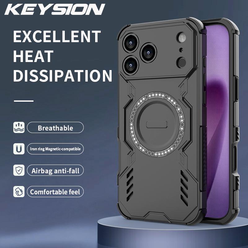 KEYSION Hollow Heat Dissipation Case for MagSafe for iPhone 17 Pro Max Soft Silicone+PC Magnetic Cooling Shockproof Phone Cover