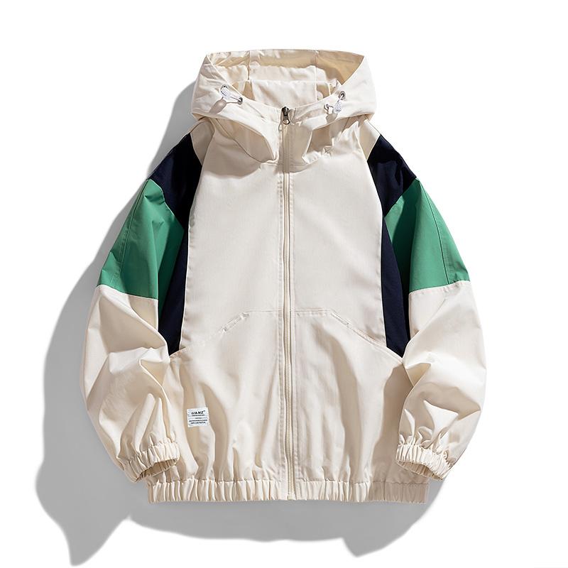 

Парные модели, трендовая контрастная расцветка, уличная ветровка для мужчин и женщин, одинаковая модель, куртка с капюшоном и перфорацией, мужская, весна а M