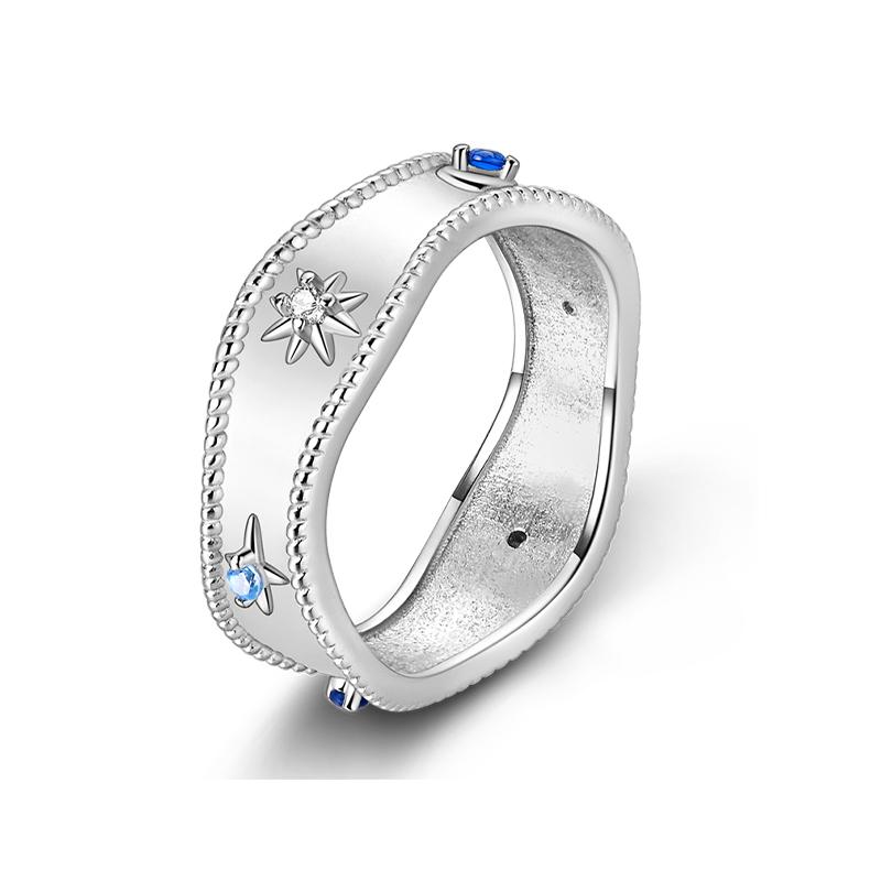 New 100% 925 Silver Fashion Sunflower Sun Moon Wide Rings Classic Heart-Shaped Crown Female Rings Elegant Party Jewelry