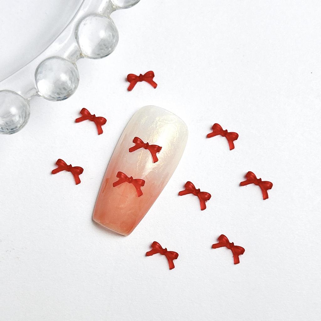 Burgundy Bowknot Internet Celebrity Hot-Selling Solid Color Mini Red 3D Hollow Bow Tie Cartoon Resin Nail Art Accessories