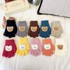 Full Finger Design Warm Gloves Knitted Material Cartoon Bear Gloves Warm Knitted Mittens  For Girls