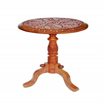 Round Multipurpose Corner Coffe, Tea/Vase, Flower-Pot, Phone Wooden Table Brass-Top-Work for Home/Office/Indoor Gardens