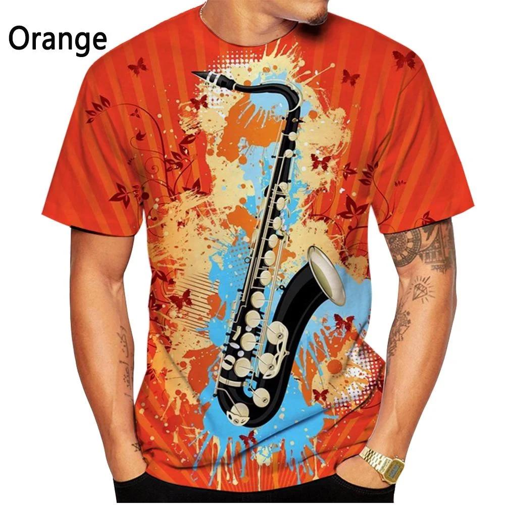 New Fashion Saxophone 3D Printed T-shirt Men's and Women's Summer Casual Short Sleeve Hip-hop Music Shirt Top
