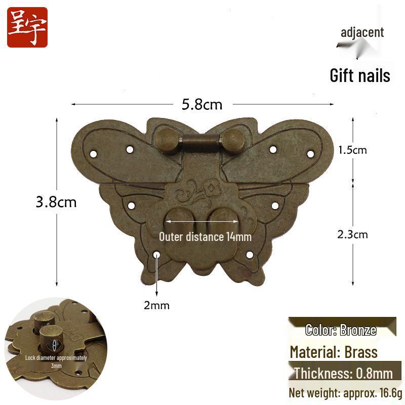 Retro Wooden Box Butterfly Buckle Padlock