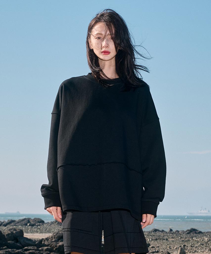 MONOPHOBIA Raw Cutting Line Cotton Sweatshirt Black