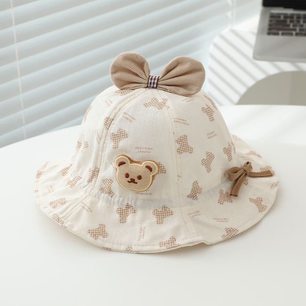 Baby Cotton Cap 46cm 3-12 Months Cartoon Bear Fisherman Hat Spring Summer Infant Toddler Cute Floppy Bow girls Sun Hat