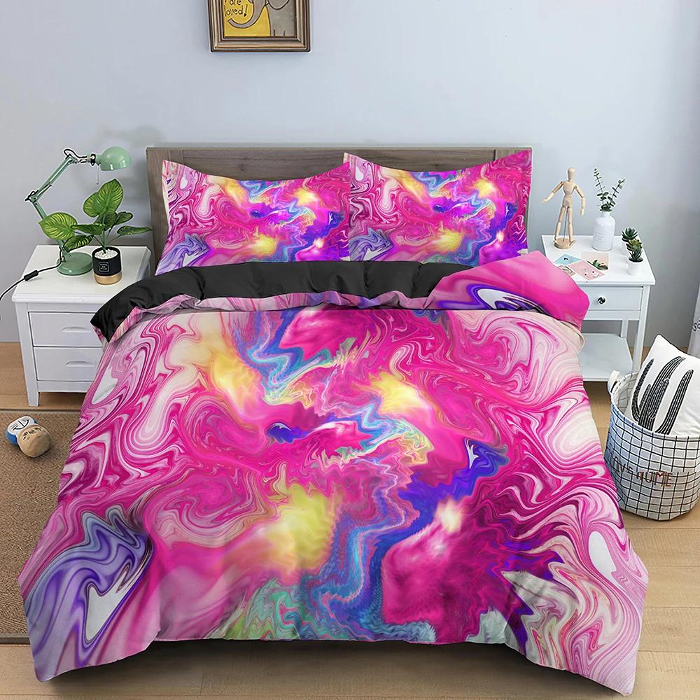 Abstrakt sengetøysett 3D-trykt psykedelisk dynetrekk med glidelåslukking Queen Size polyester dynesett