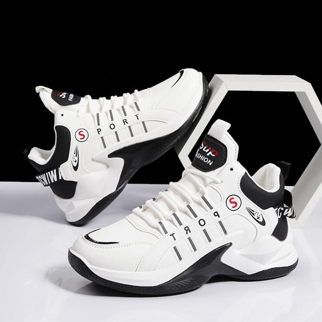 Men's Low Top and High Top Sports Shoes -Breathable PU Upper and Lace Up Design, Suitable for Running, Fitness and Daily Wear, Basketball Shoes