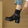Thick-soled Women's Shoes,Soft Leather, Chunky Heels, Slim Stretch Boots, New High-heeled Ankle Boots