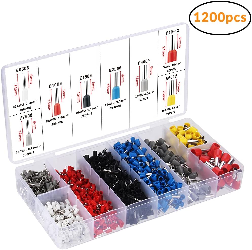 1200pcs Wire Ferrules Connectors Terminals Kit with Plier Insulated AWG 22-7 Wire Terminals Crimping Connectors Wire End Ferrule