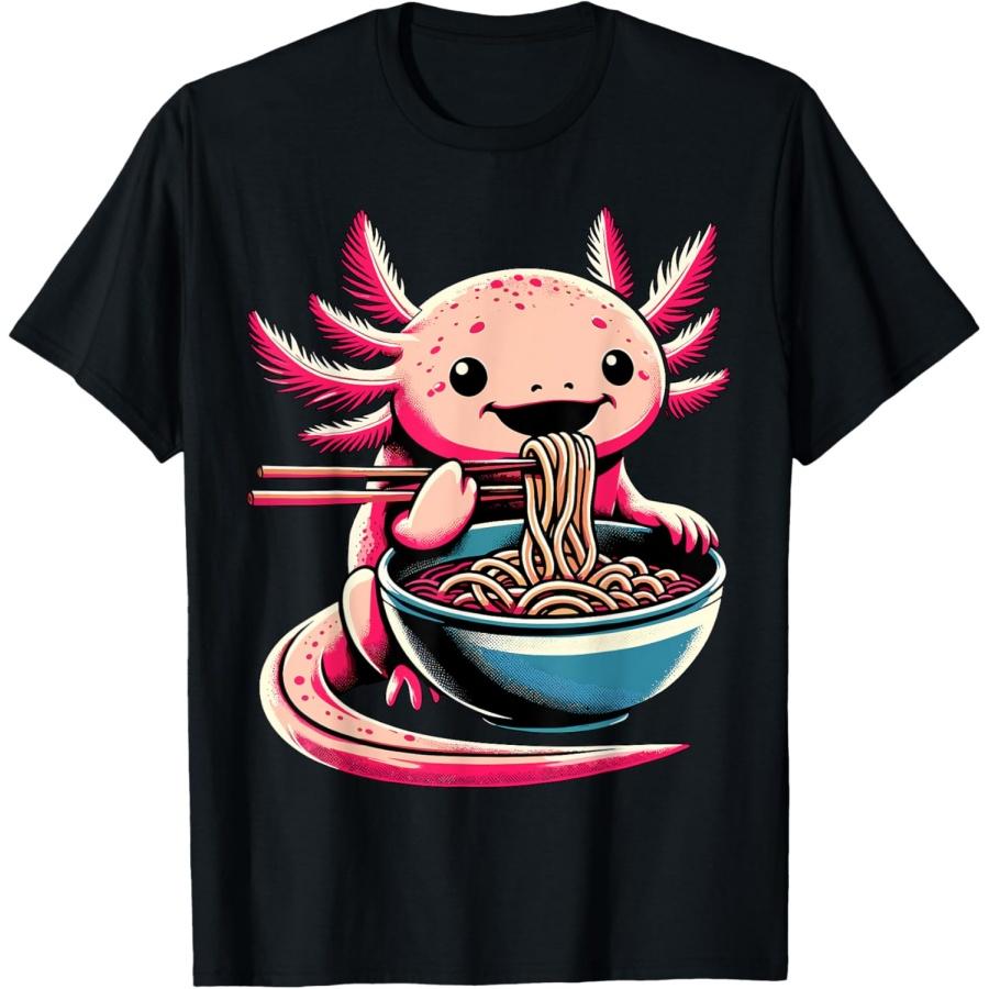 Kawaii Axolotl Eating Ramen T-Shirt S