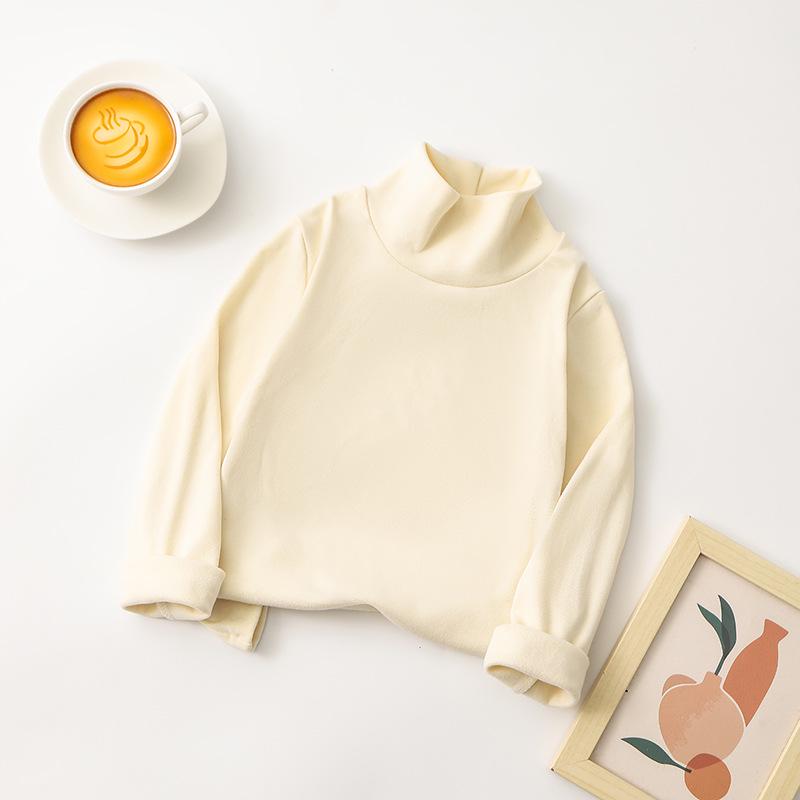Children's Korean Style Long-Sleeve Mock Neck T-Shirt, Solid Color, Autumn/Winter, Versatile Base Layer for Boys and Girls.