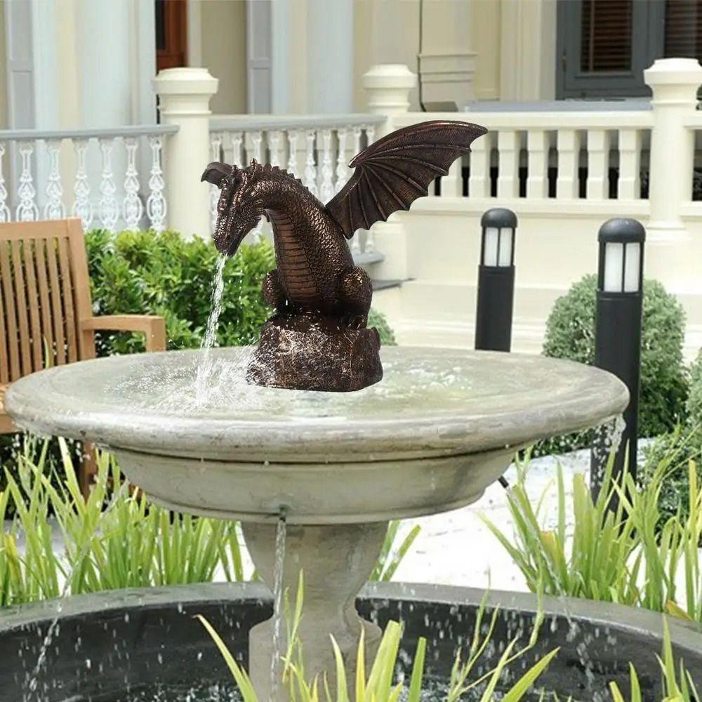 Realistische Gartenbrunnen Drachenstatue Harz Drachenmuster Brunnen Sprühstrahl Drache Retro Wassersprühdrache Außen Dekoration