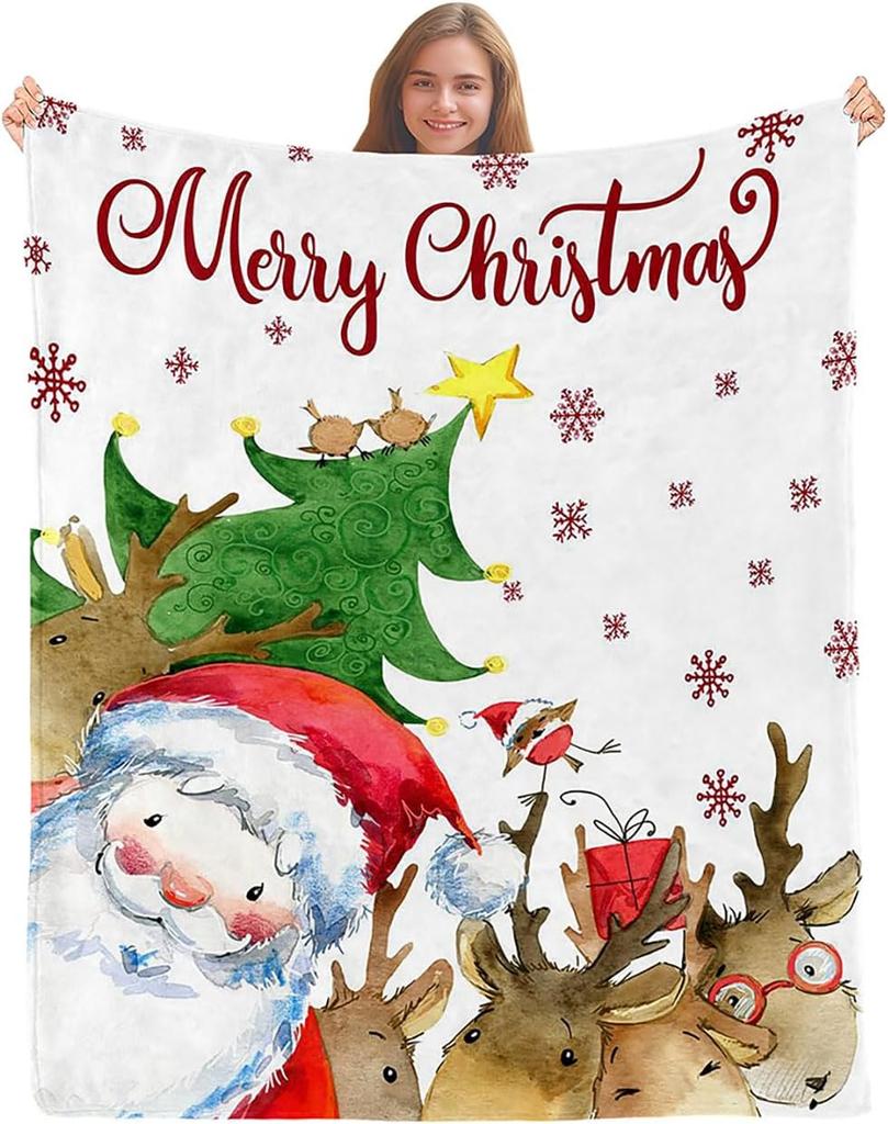 African American Black Santa Claus Throw Blanket, Christmas Snowflake Xmas Gifts Winter Holiday, Soft Plush Flannel Fleece for