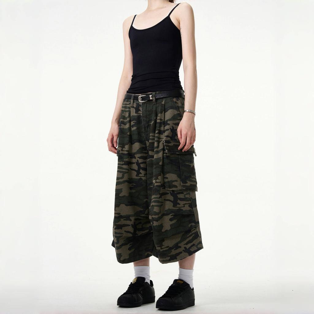 Camouflage Unisex Loose Capris Street Style Cargo Shorts Casual Bottom Female Calf-length Pants