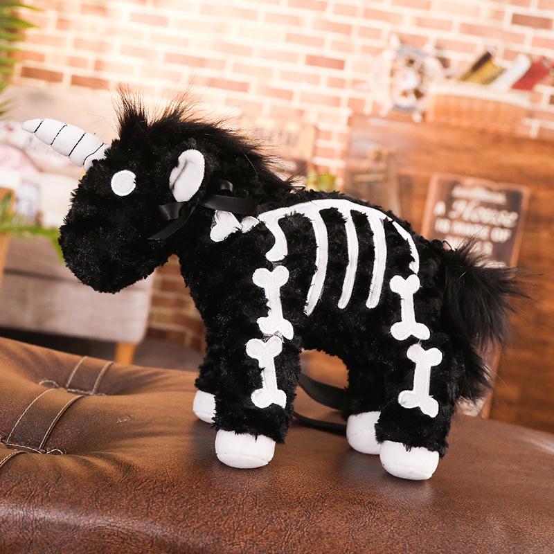 40cm Schwarzer Punk-Stil Skelett Einhorn Plüschtasche Gothic Rock Cartoon Rosa Plüsch Flugpferd Weiche Stoffpuppe Umhängetasche Spielzeug 35-40CM