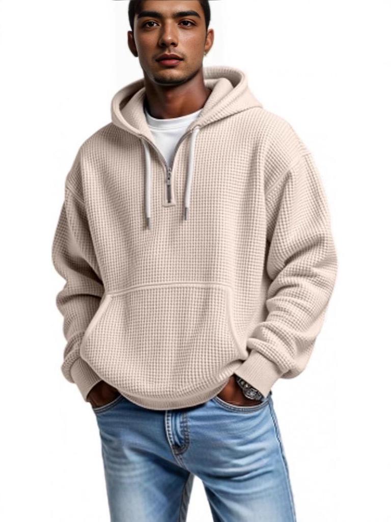 Men's 3D Print Double Hood Zipper Sweatshirt - Waffle Knit Cross Design (2025 New Arrival)