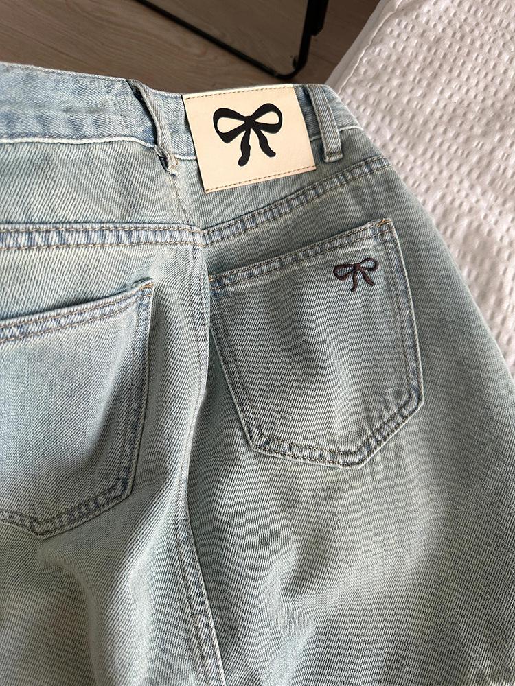 Women's 2024 Summer High-Waisted Slimming A-Line Denim Mini Skirt with Ripped Detail