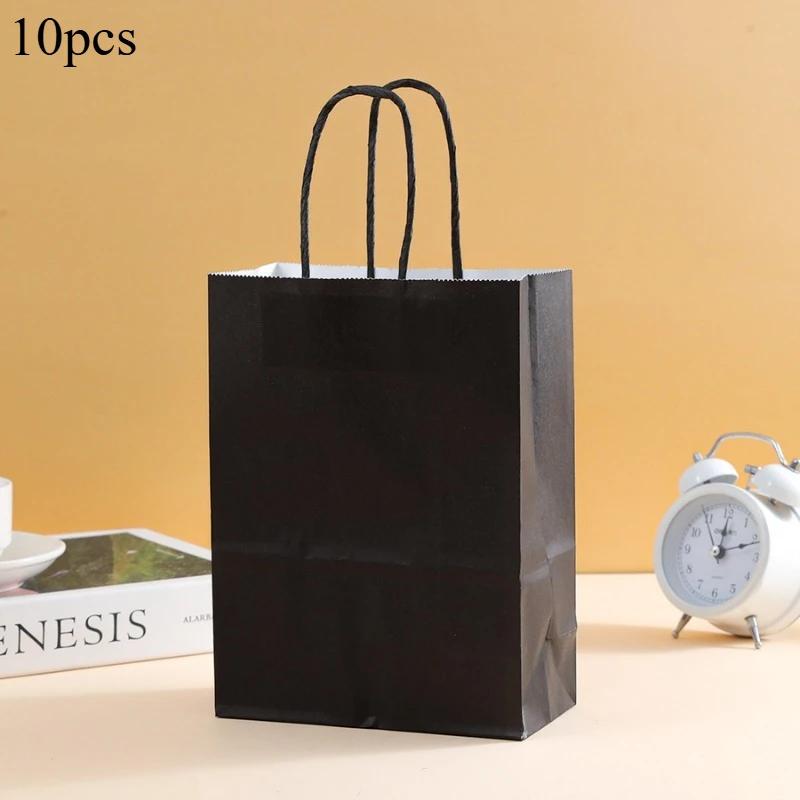 

10 шт. Подарочные пакеты из крафт-бумаги Универсальный пакет для упаковки конфет и подарков Многоразовые подарочные пакеты с ручками для рождественской, новогодней вечеринки, дня рождения 16x8x22cm