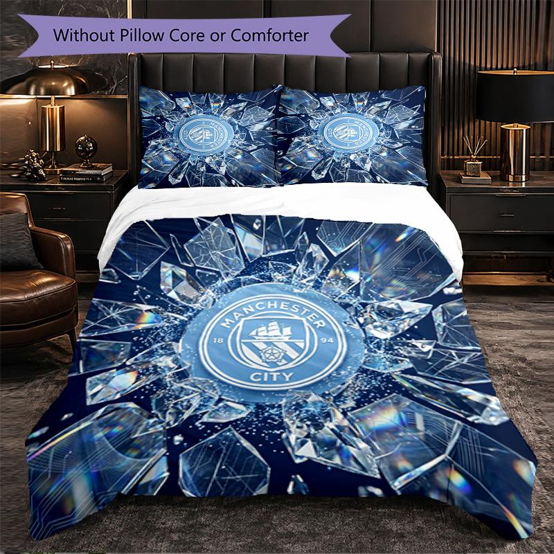 Set Lenzuola Manchester City Modello 3 Pezzi Morbida Copripiumino in Microfibra con Federe per Camera da Letto