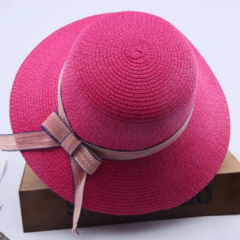 

WTEMPO Женские складные однотонные повседневные шляпы-ведра с летним цветочным бантом и широкими полями для путешествий и пляжа 1pc розовый