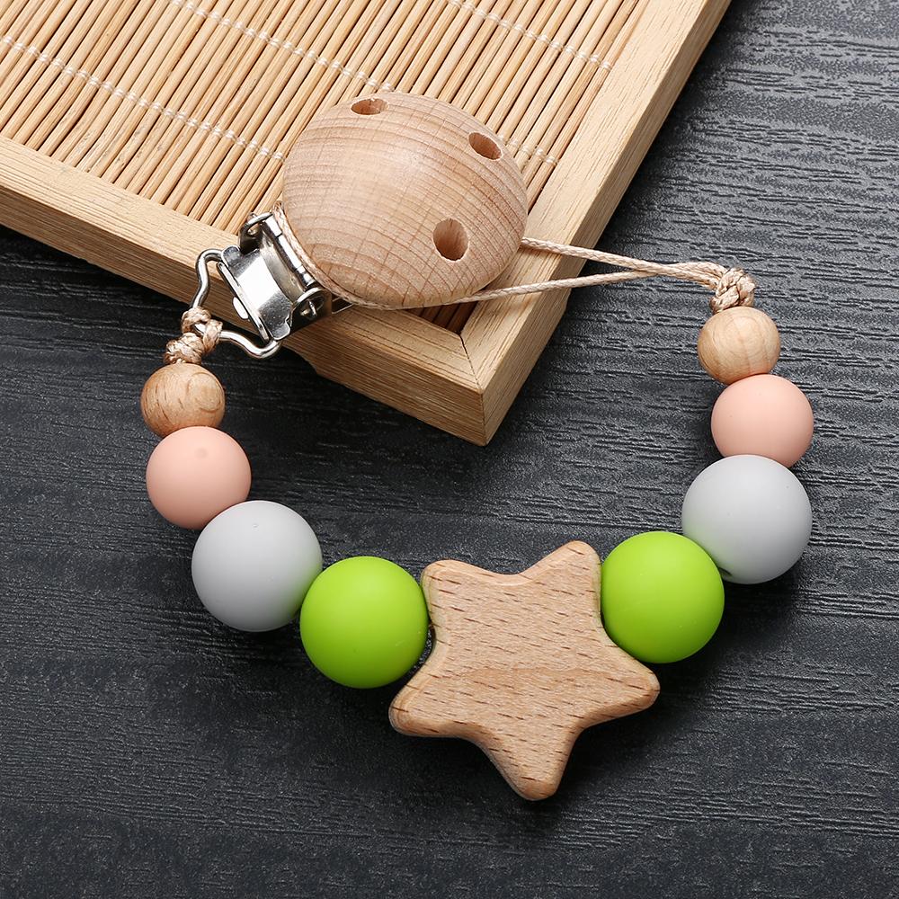 Star Wood Baby Colorful Pacifier Chain Dummy Clips Pacifier Holder Clips Nipple Holder Clips Soother Holder Baby Teething Toys