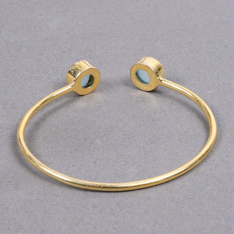 Aqua Chalcedony Gemstone Bangle Bracelet, Handmade Jewelry, Gold Bracelet, Adjustable Bracelet, Anniversary Gift, 925 Sterling Silver