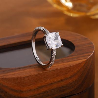 Silver New Fashion Square White Zircon White Gold Ring For Female Proposal And Engagement Bride Gift Valentine's Day