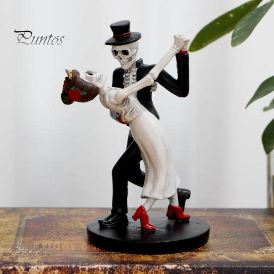 Compact Gothic Table Decor Day of The Dead Dancing Skeleton Couple Figurine, Halloween Wedding Decorative Resin Figurine for Party Lover Statue,