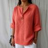 Women's Loose Fit V-Neck Button Sweater Three-Quarter Sleeve Fall Winter Top