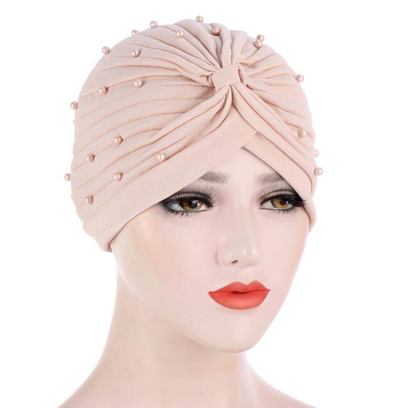 Cotton Solid Folds Pearl Muslim Turban Scarf  Women Islamic Inner Hijab Caps Arab Wrap Head  Femme Musulman Turbante Mujer