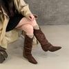 inner suede pleated piled boots women's 2025 autumn and winter new pointed western cowboy boots but knee boots women