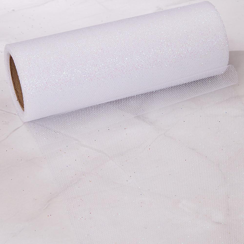

15cm X 10 Yards Shinning Tulle Fabric Roll Chair Sashes Bow Table Runner Swag DIY for Wedding Party Birthday Event Decoration 15cm x 10Yards белый