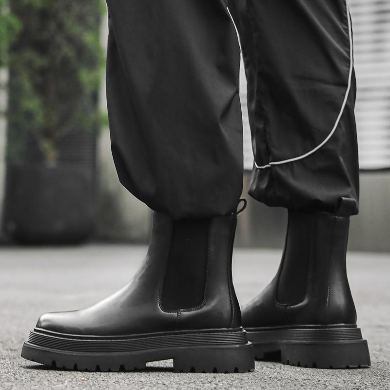 Hot Sale High-Top Shoes Men's Classic Retro Leather Chelsea Boots Men Fashion Slip On Ankle Boot Mens Casual British Style Flats