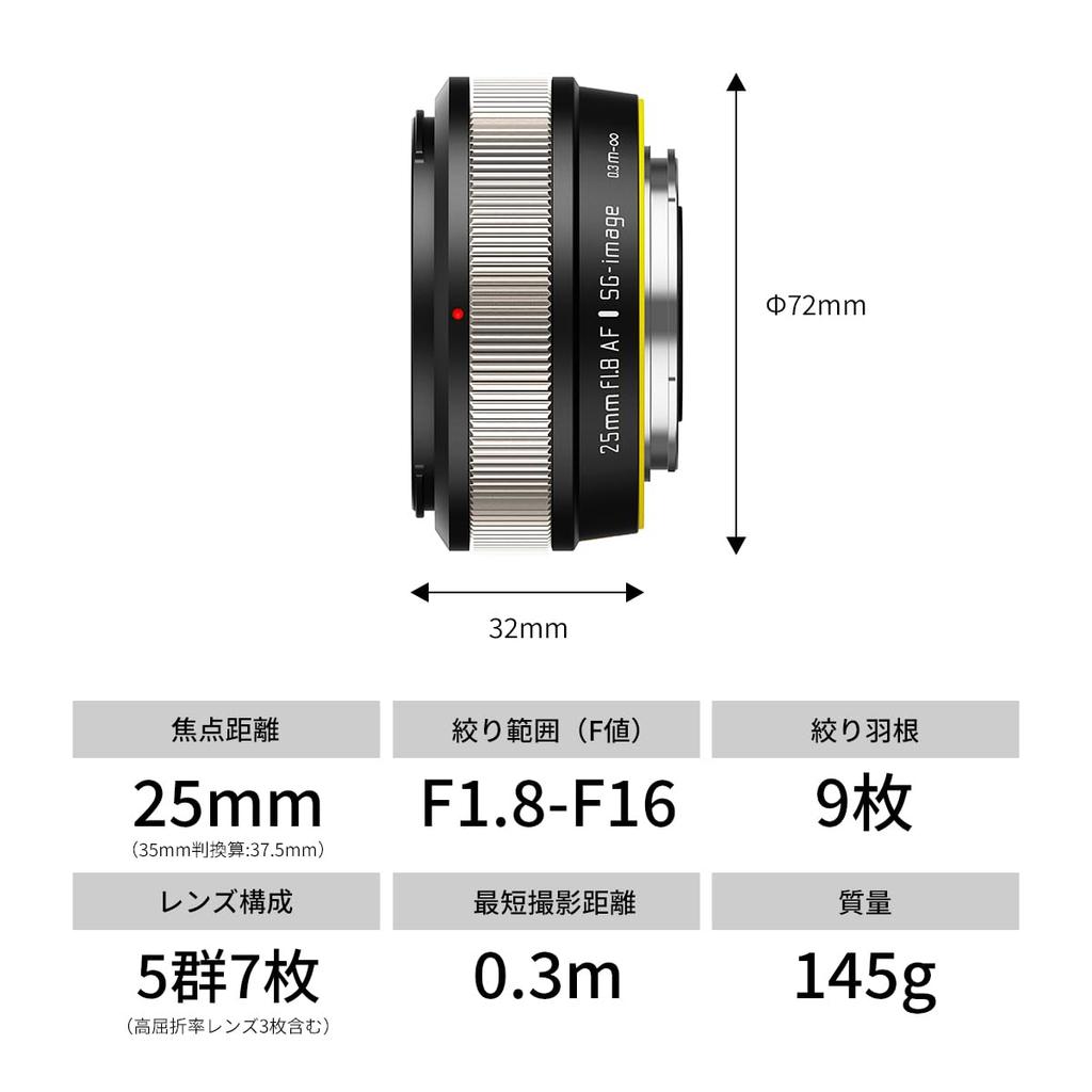 SG-image AF 25mm F1.8 APS-C E-mount Prime Pancake Lens, Silver (2-Year Warranty) (Official Japanese Product)