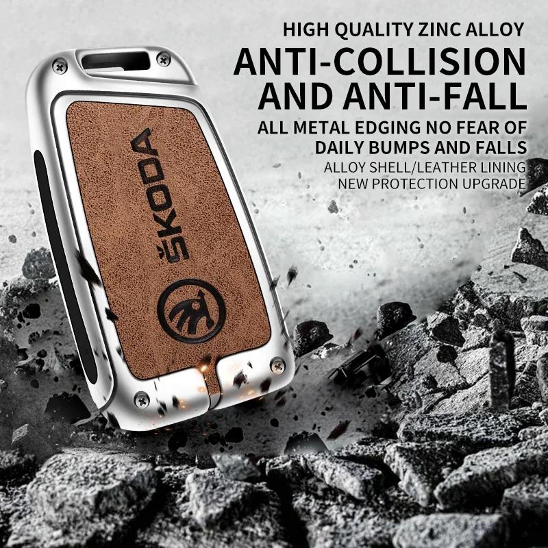 2026 Caldo 3 Pulsanti Moda Lega Custodia Protettiva Copri Telecomando Auto Guscio in Pelle Portachiavi per Skoda Superb A7 Kodiaq Auto Ac