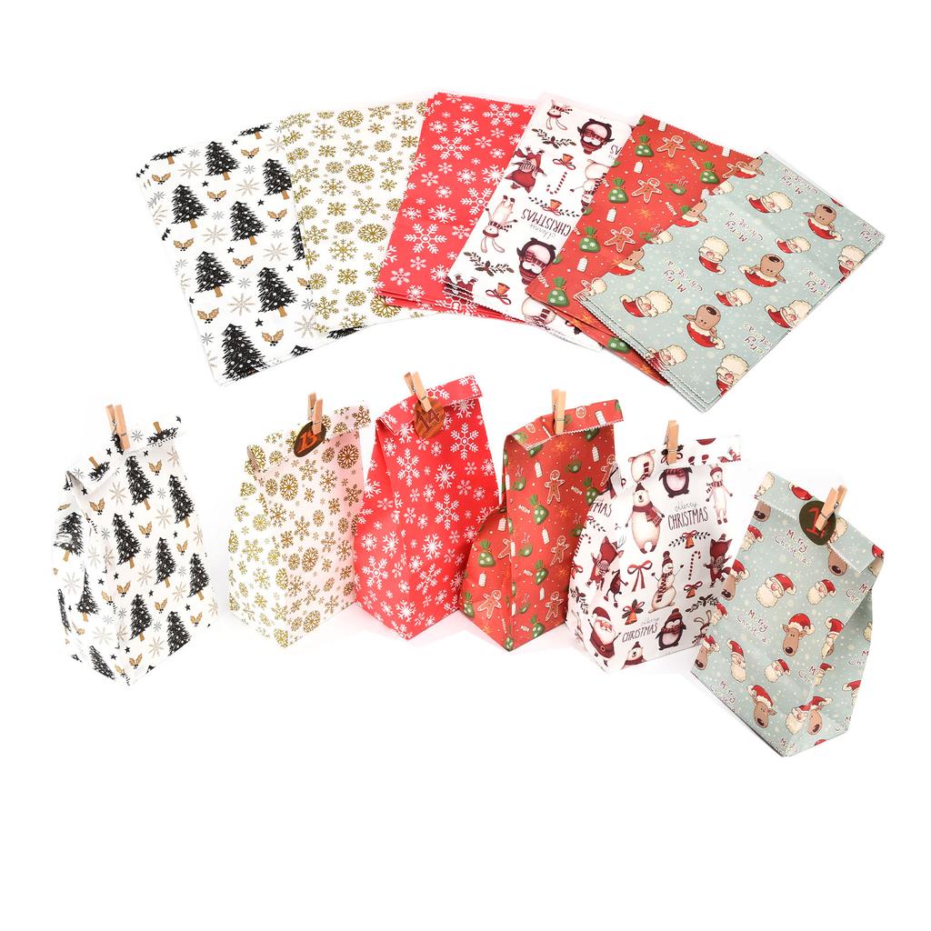 24 Pcs Christmas Gift Bag Exquisite Appearance Christmas Theme Christmas Paper Bag with Digital Stickers