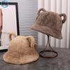 Autumn and Winter New Fashion Sweet Cute Ear Decoration Plush Small Brim Basin Hat Outdoor Travel Leisure Bucket Hat