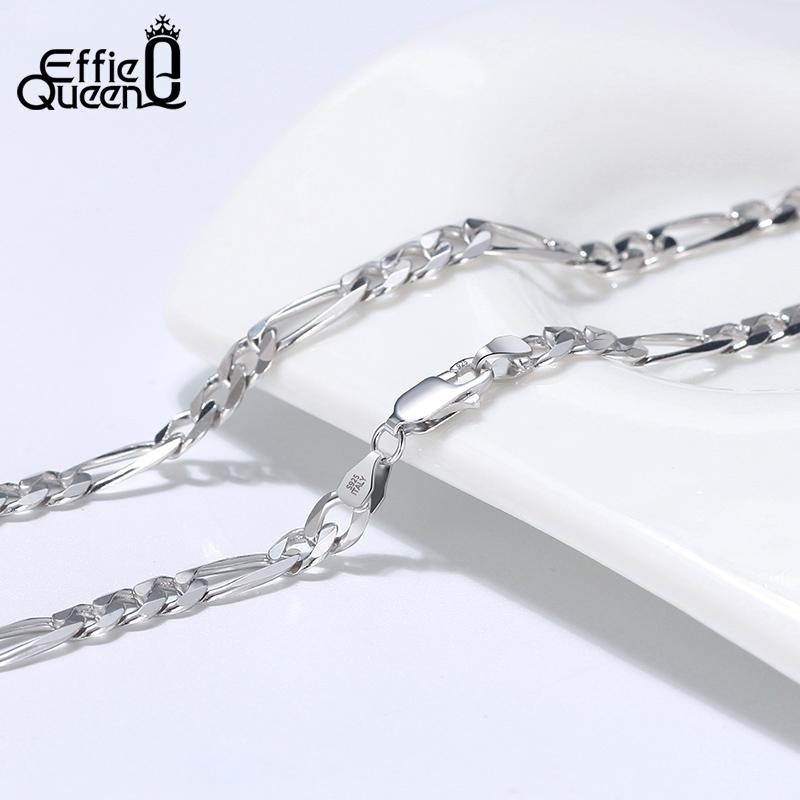 Effie Queen Italy Real 925 Silver Diamond-Cut Figaro Chain Necklace 5mm Wide 40-60cm Long Woman Man Neck Chain Jewelry Gift SC34