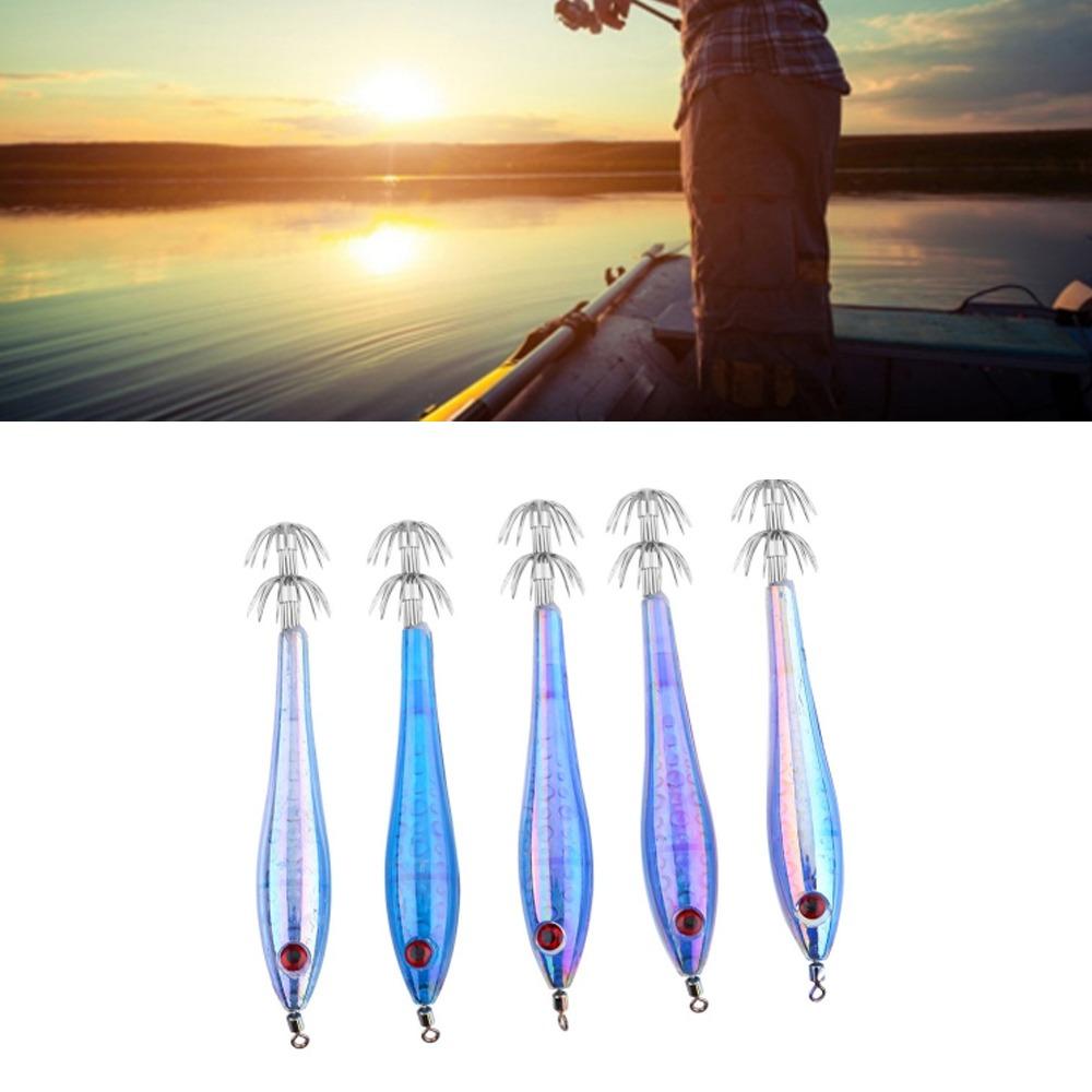 

5PCS 9.5cm Squid Fishing Lures Double Hook Squid Jig Hooks Squid Jig Lures Freshwater Fishing