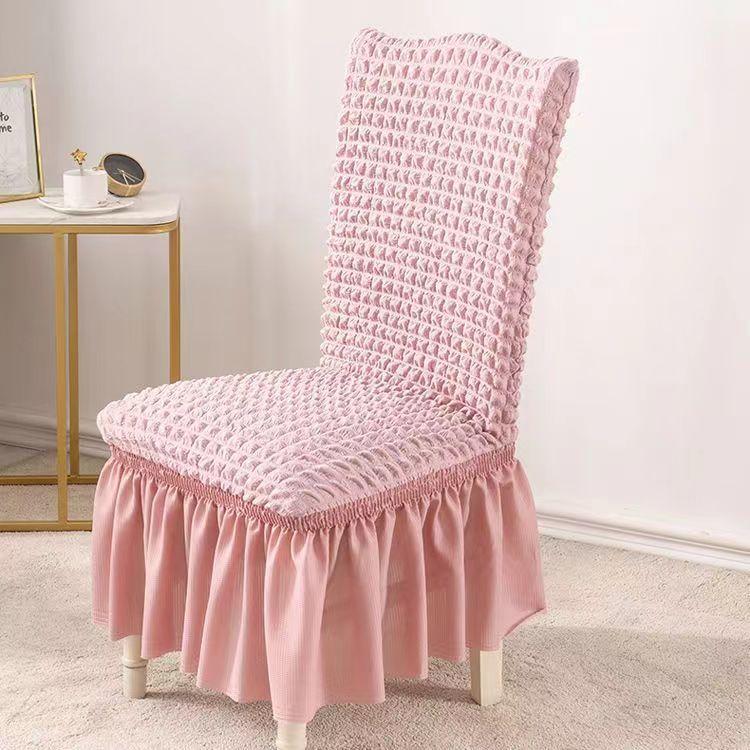 1pc Seersucker Chair Cover with Elegant Ruffle Skirt for Dining Room Washable Kitchen Chair Slipcover For Hotel Wedding