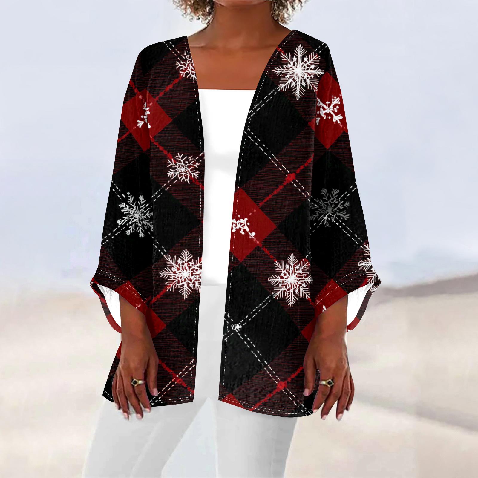 

Женский повседневный и модный кардиган-куртка средней длины, легкий, с рождественским принтом M чёрный