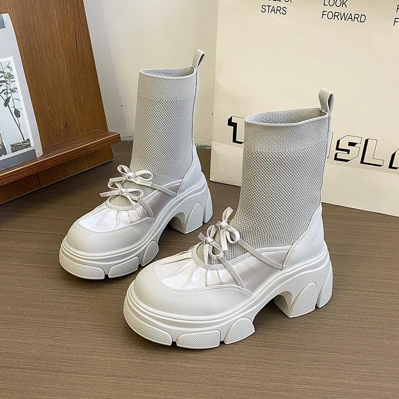

2025 осень новые эластичные ботинки на толстой подошве женские ботинки в британском стиле с отделкой, на платформе, тонкие ботинки, ботинки Мартин 39 серый