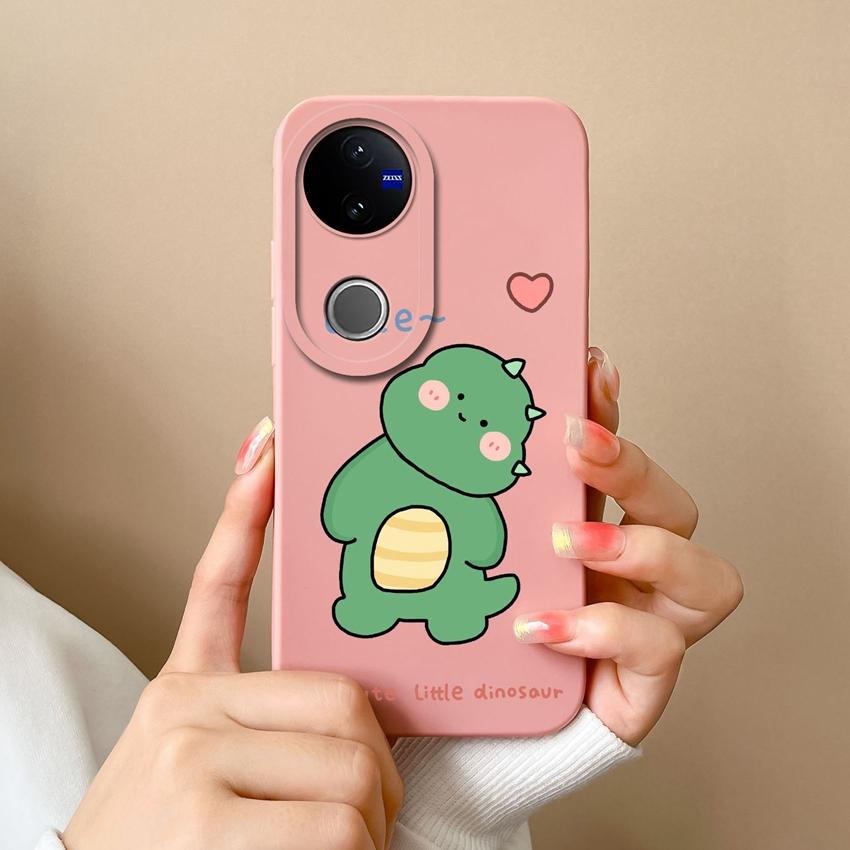 For Vivo V50 Y16 Y31 Y53S Y55 IQOO Z10X Y51 Y70 Phone Bags Naughty Dinosaur Pattern Liquid Silicone Dustproof Full Protective Case For Vivo Back Cover