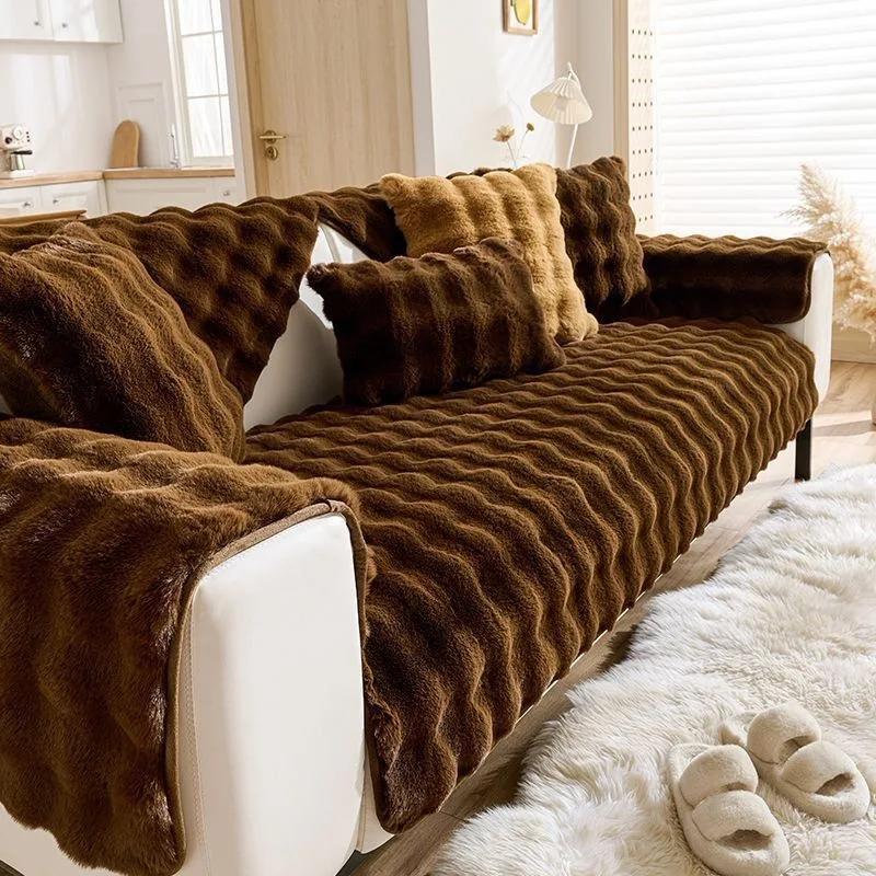High-Grade Plush Cushion Padded Warm Non-Slip Sofa Towel Rabbit Plush Sofa Cushion