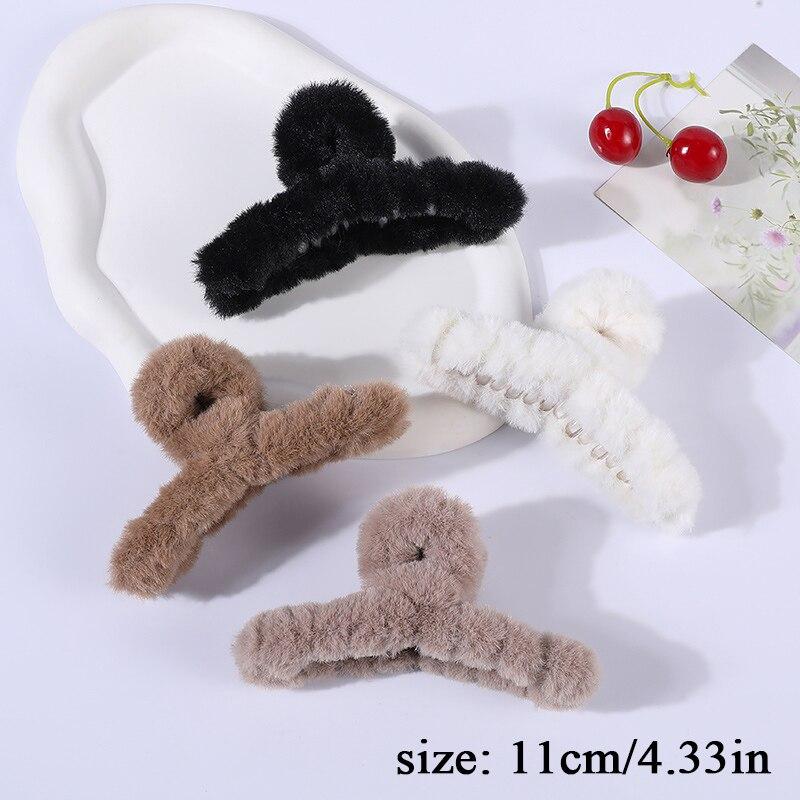 4Pcs/Set Plush Hair Claw Elegant Acrylic Hairpins Faux Fur Hair Clip Barrette Crab Headwear for Women Girls Hair Accessories
