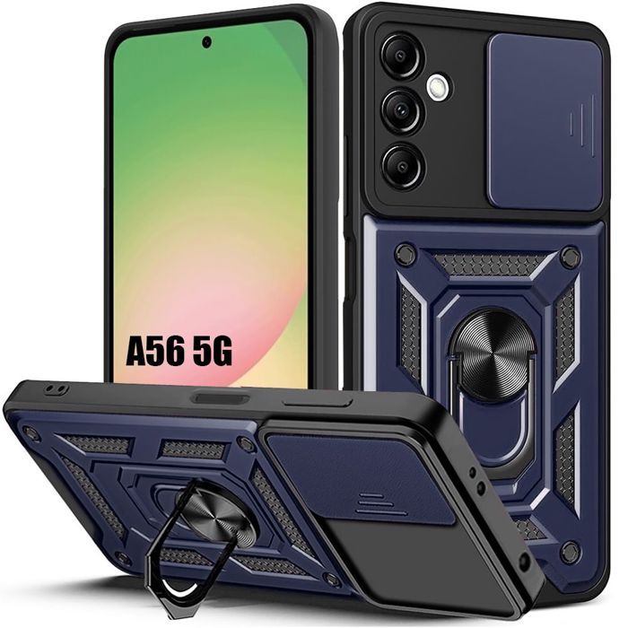 Coque de protection - BOOLING - pour Samsung Galaxy A56 5G - Antichoc - Support intégré - Bleu Marine